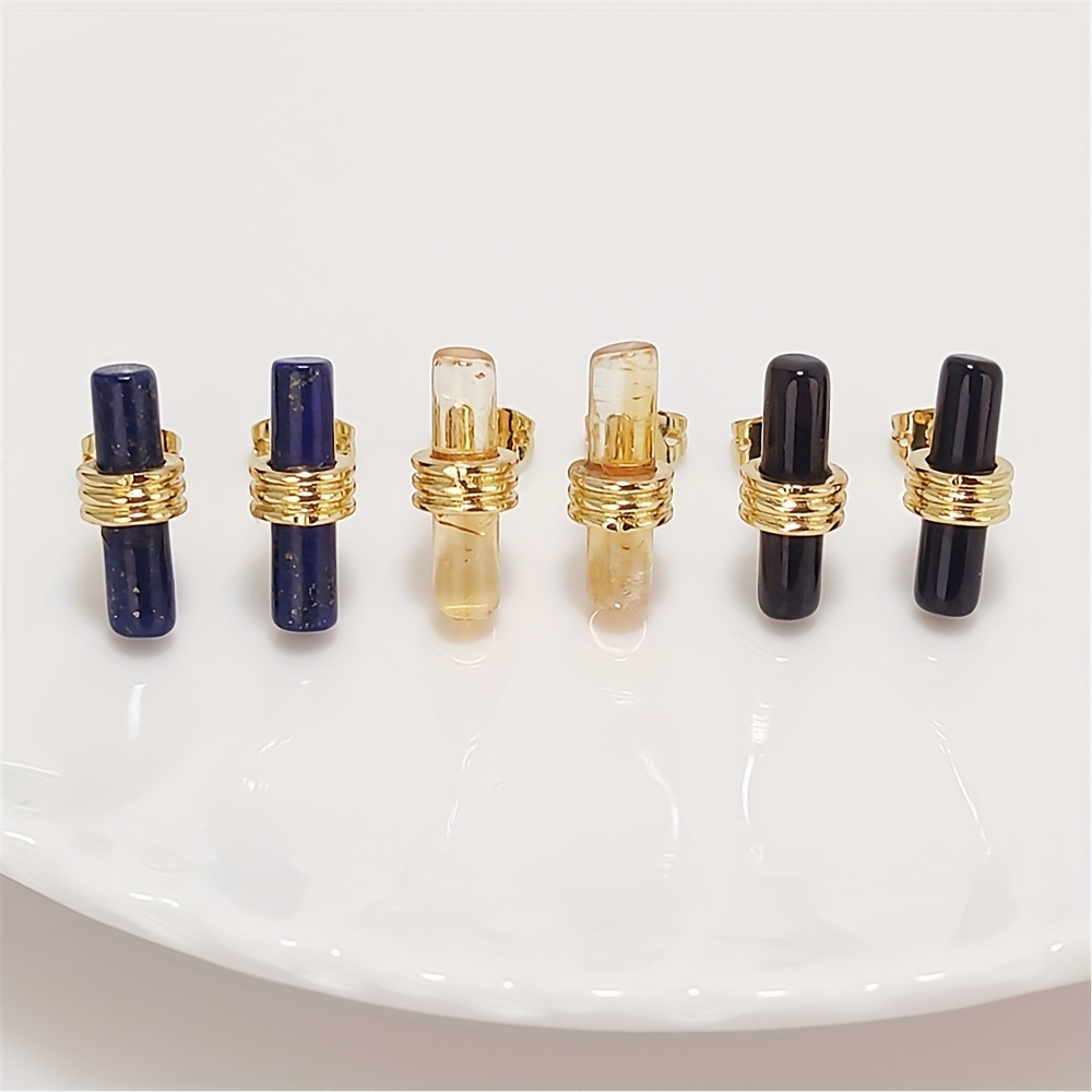 Women's 18K Plated Lapis Lazuli, Citrine & Obsidian Stud Earrings